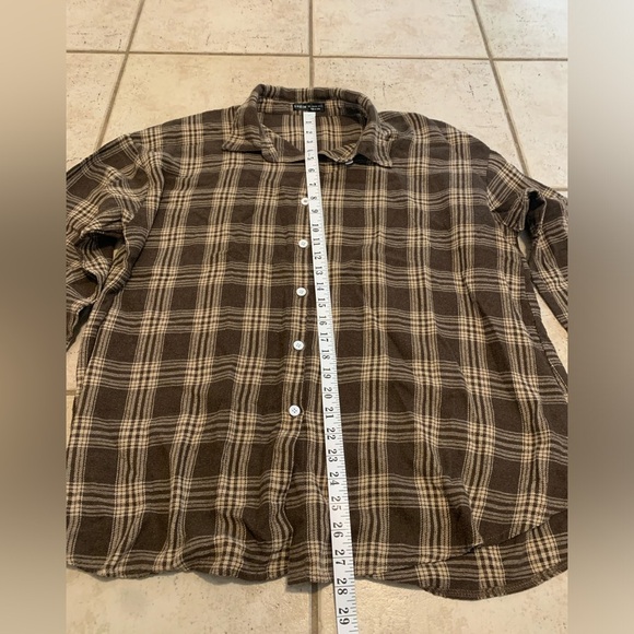 💛 Shein Brown & Tan Plaid Flannel Shirt - Size L (US 8/10) - Picture 6 of 6